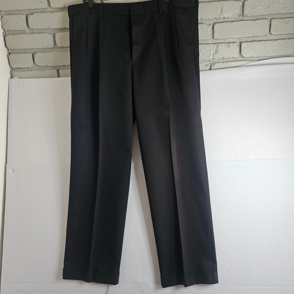 Dockers Premium Mens Pleated Dress Pants Black‎ Cuffed Trousers 40x29 Business